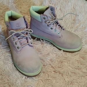Pink and white Tim's timberland boots girls size 3